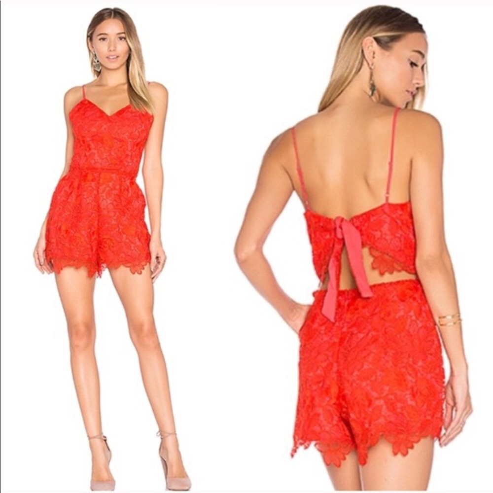 Lovers + Friends Orange Lace Romper